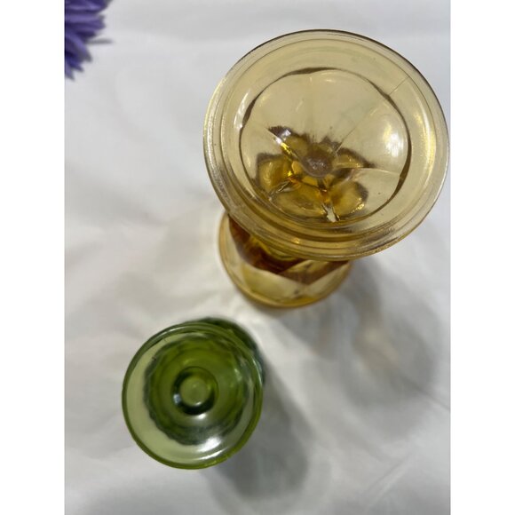 Vintage Amber Goblet & Green Juice Glass Set - Picture 4 of 6